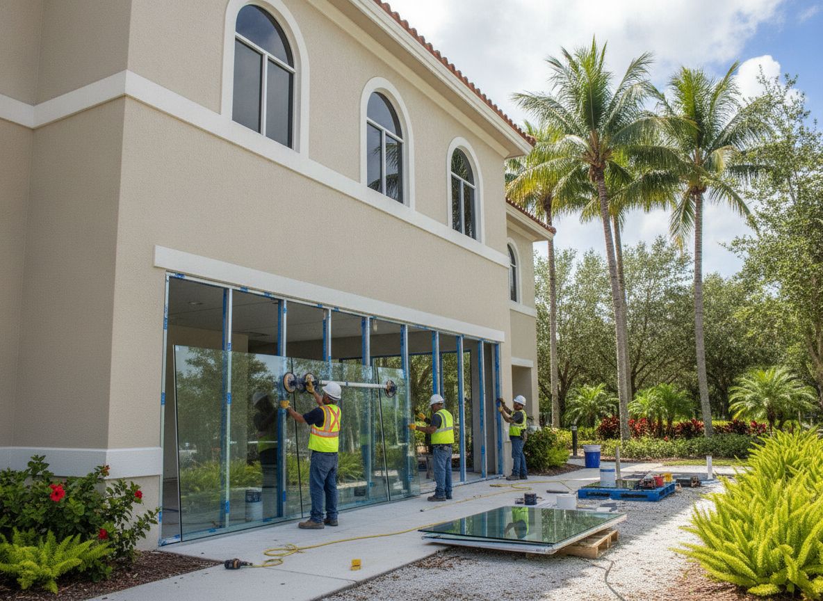 Commercial storefront glazing installation