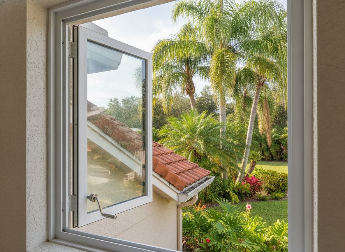 Casement impact window, open