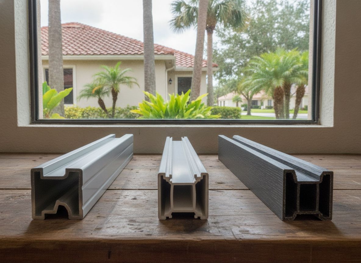 Aluminum, vinyl, and fiberglass frame samples compared